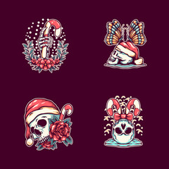 skull christmas illustration pack