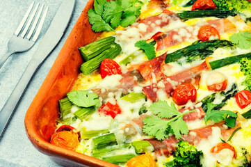 Asparagus casserole with bacon.