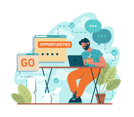 New opportunities. New business ideas or decisions. Character looking