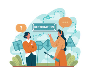 Restoration concept. Post crisis growth or recovery. Process