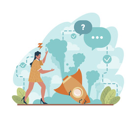 Rocket crash concept. Startup failure concept. Idea of business problem