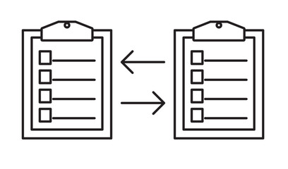 Paper icon in 2D and black and white image. Business paper.