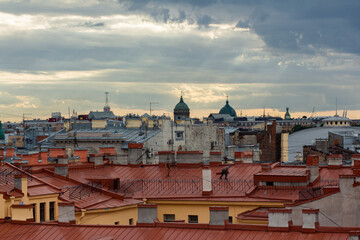 city roofs at sunset petersburg