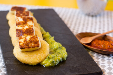 Arepa and avocado