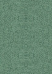 Hand-drawn unique abstract symmetrical seamless ornament. Dark semi transparent green on a light cold green background color. Paper texture. A4. (pattern: p03d)
