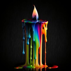 Rainbow Melting Wax Candle on Black Background | Created Using Midjourney ai and Photoshop - obrazy, fototapety, plakaty