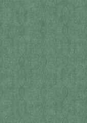 Hand-drawn unique abstract symmetrical seamless ornament. Dark semi transparent green on a light cold green background color. Paper texture. A4. (pattern: p09e)
