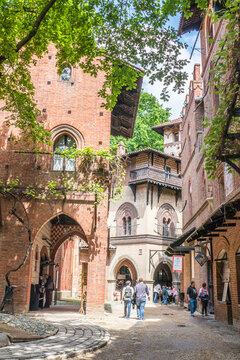 The beautiful medieval village in the Valentino Park in Turin