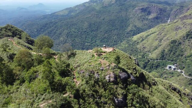 Drone view over green mountains in Ella, Sri Lanka