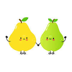 Pears card. Vector hand drawn doodle style cartoon character illustration icon design. Happy pears friends concept card