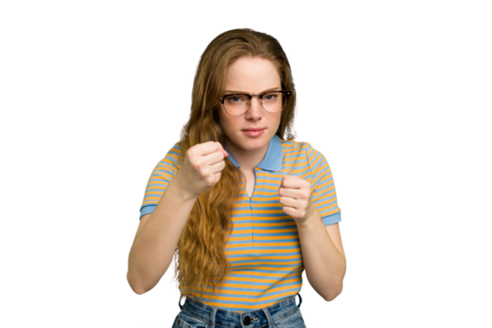 Young caucasian redhead woman isolated showing fist to camera, aggressive facial expression. - Powered by Adobe