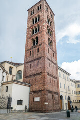 Fototapeta na wymiar The bell tower of the Sanctuary of Consolata in Turin