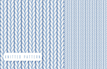 Knitted pattern, textured wool fabric, vector set