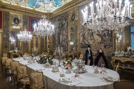 The beautiful Dining Room in the Royal Palace of Turin with splendid crystals