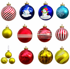 Set of various Christmas balls. Christmas decorations, 3D render.