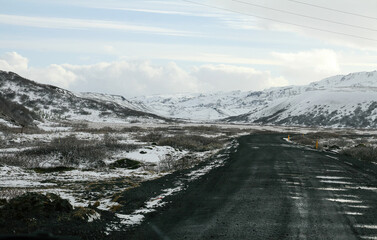 Winding snow road in Iceland landscape