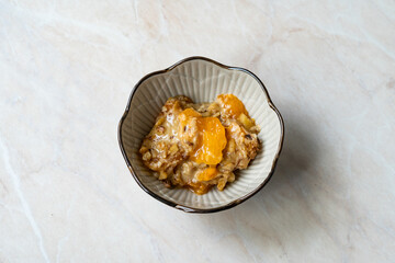 Persimmon with Tahini Sauce. Tahin and Walnut.