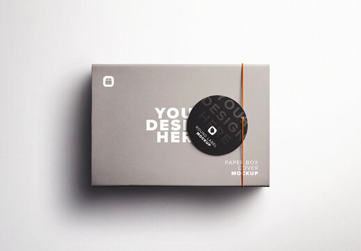 Paper Box Cover with Round Label Mockup