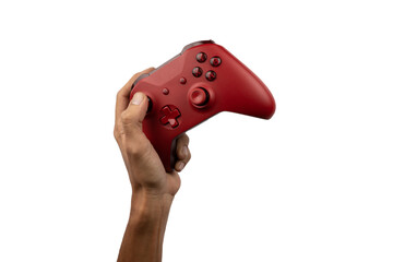 Hand holding a game controller on transparent background