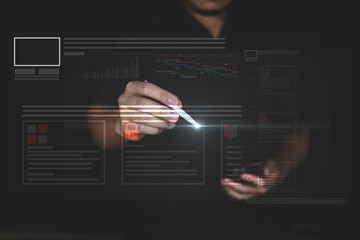 Data business analytic  Digital Data and document online management on visual screen.