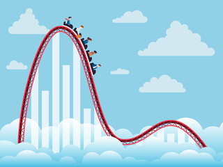 Business people on the roller coaster falling down because of bear market