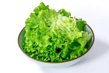 plat de feuilles de salade en gros plan isolé sur un fond blanc