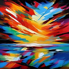 Obraz premium Abstract digital painting wall art print for canvas, decorative design, textile. Creative acrylic palette knife style graphic imitation. Art background texture.