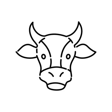 Cow face doodle icon. Hand drawn black sketch. Vector Illustration.