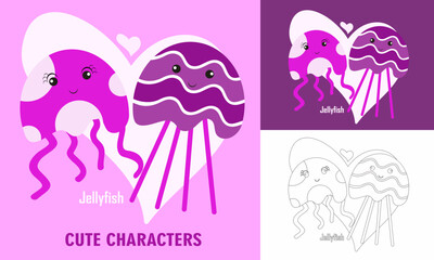 Coloring cute animals for kids with jellyfish outline