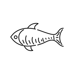 Fish doodle icon. Hand drawn black sketch. Vector Illustration.
