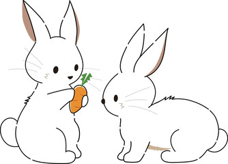 大きな耳をたててつぶらな瞳で可愛い表情をしているふわふわの可愛いうさぎ