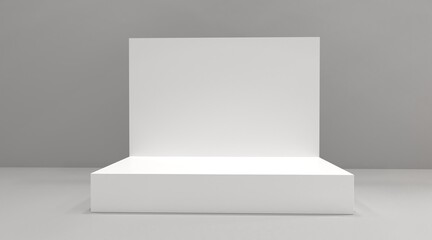 Fototapeta premium Conference Stage Designs. Meeting event scene, party scene design. Empty stage design for mockup and corporate identity, display. Platform elements in hall. 