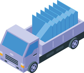 Glass truck icon isometric vector. Window factory. Renovation supply