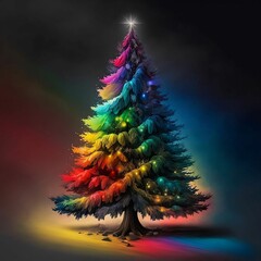 Rainbow Colored Christmas Tree | Created Using Midjourney and Photoshop