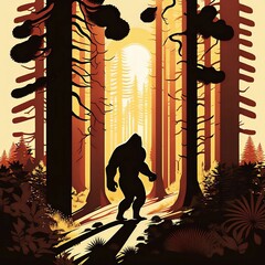 Bigfoot Walking Through the Forest | Created Using Midjourney and Photoshop