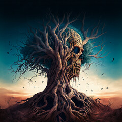 Skull in tree