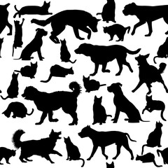 Cats and dogs silhouettes seamless background