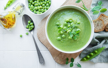 Fresh vegetable soup made of green peas