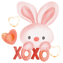 pink rabbit  watercolor with heart