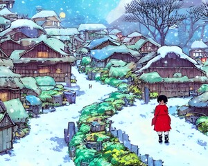 The winter village is a scene of beauty. The snow-capped houses and shops are like something out of a storybook. icicles drip from the roofs, and frost covers the windows. The streets are empty, but y