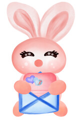 pink rabbit  watercolor 
