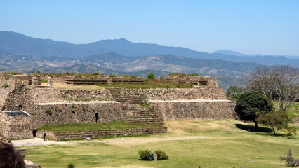 Fototapeta na wymiar Overhead view of a stone platform at Monte Alban in Oaxaca, Mexico
