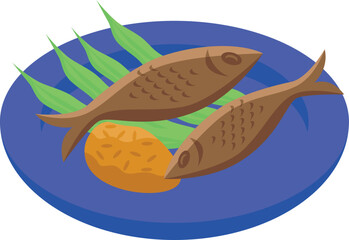 Fried fish icon isometric vector. Food cuisine. Portugal food