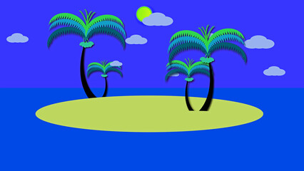 Fototapeta na wymiar abstract tropical island with coconut trees in the night