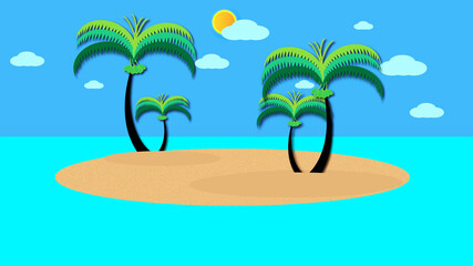 Fototapeta na wymiar abstract tropical island with coconut trees in the daylight
