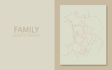 Family postcard template. Baby background vector illustration. Motherhood template design. Happy family Flyer on yellow background