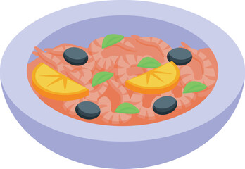 Shrimp food icon isometric vector. Portugal cuisine. Tart meal