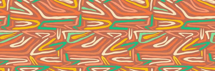 Grunge doodles pattern. Tribal ornament seamless pattern. Grunge ethnic background. Boho hippie style pattern. Modern fabric design. 80s or 90s clothes fabric. Contemporary ornaments.