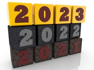 Toy blocks with the concept of 2021, 2022 and 2023