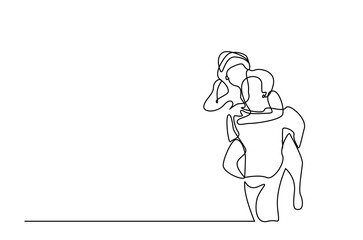 young couple in love having fun relax life one line drawing